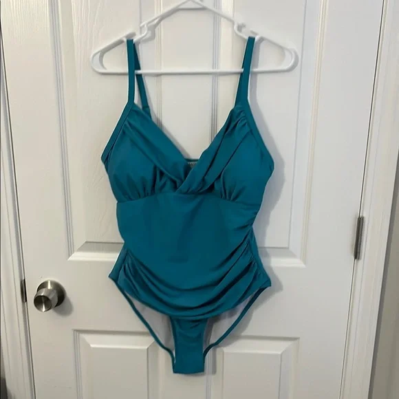 One Piece Blue Swimsuit For Women Tummy Control with Versatile Necklines Size L - Picture 1 of 7